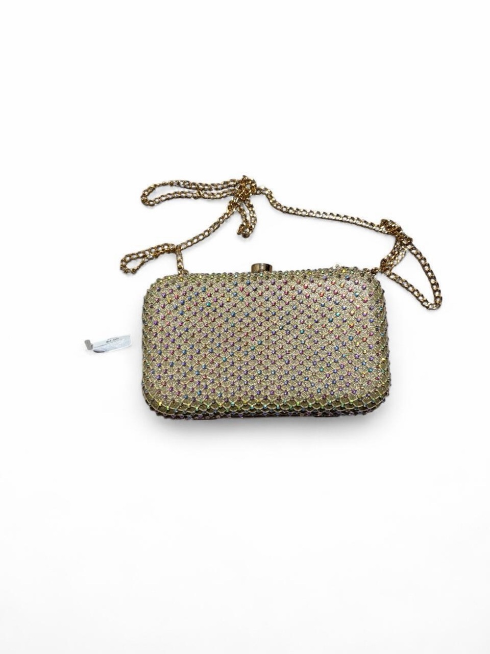 Gold Crystal Mesh Evening Clutch with Chain Strap
